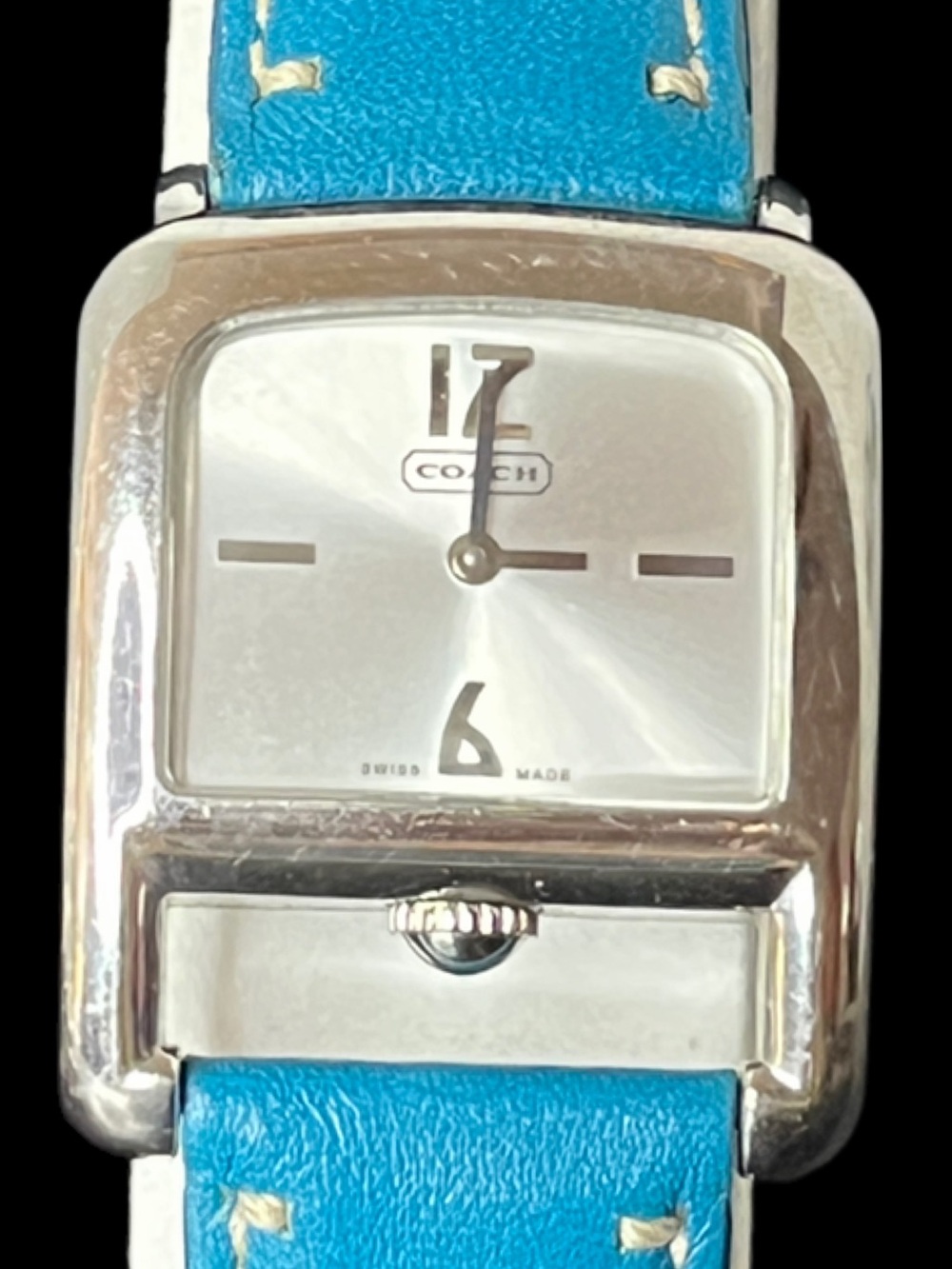 COACH Silver Dial Watch with Turquoise Blue Original Leather Strap